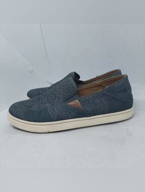 Olukai Pehuea Pow! Wow! Slip On Shoes Slides Blue/Gray Leaf Design Womens Size 7